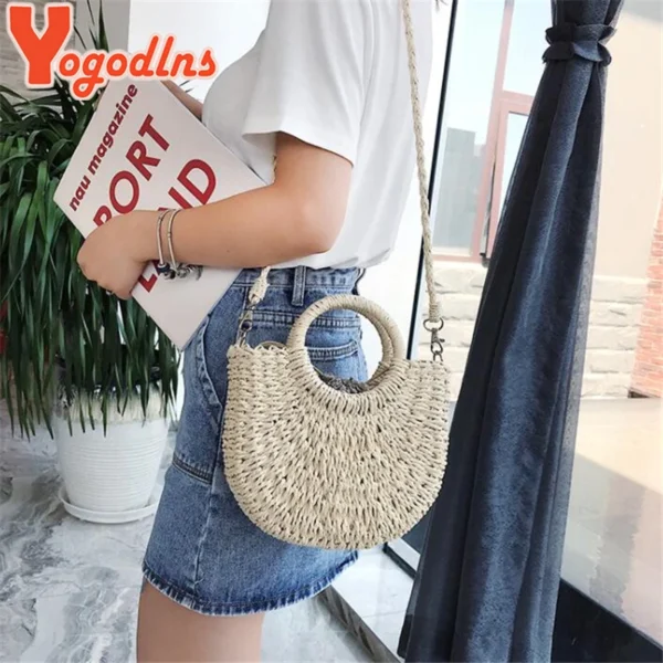 Yogodlns Handmade Half-Round Rattan Woven Straw Bag Summer Women Messenger Crossbody Bags Girls Small Beach Handbag New - Image 3