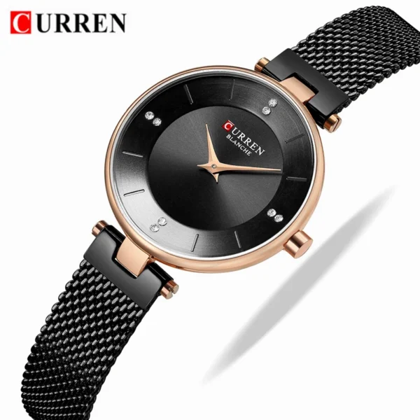 CURREN Luxury Crystal Watch Women Top Brand Classic Black Steel Mesh Ladies Wrist Watches Bracelet Girl Clock Relogio Feminino