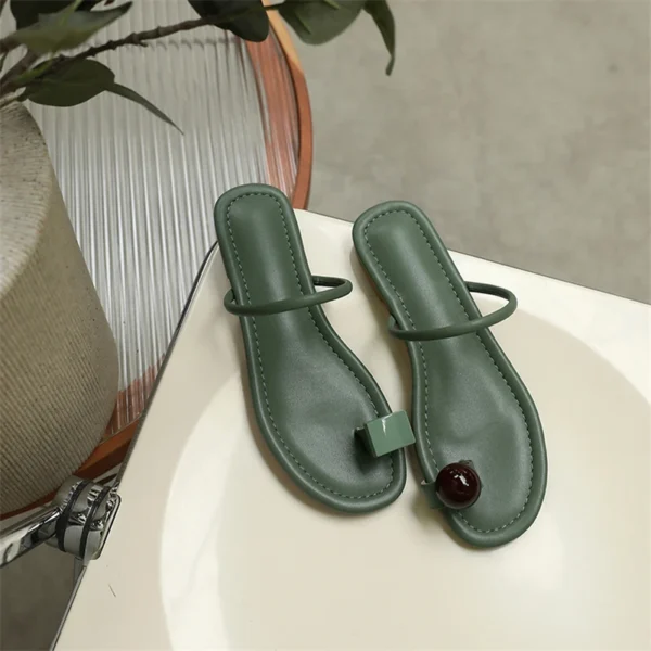 ANNYMOLI Slippers Shoes Women Real Leather Thong Sandals Flat Narrow Band Sandals Round Toe Cow Leather Lady Footwear Summer - Image 6