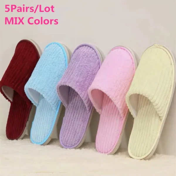 5 Pairs Winter Slippers Men Women  Hotel Disposable Slides Home Travel Sandals Hospitality Footwear One Size on Sale - Image 47