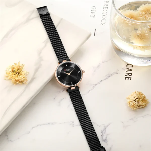 CURREN Luxury Crystal Watch Women Top Brand Classic Black Steel Mesh Ladies Wrist Watches Bracelet Girl Clock Relogio Feminino - Image 4