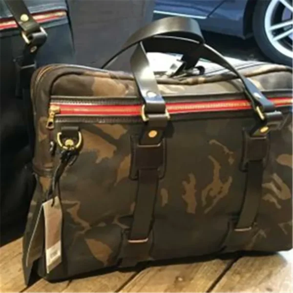 American Retro Oil Wax Water Repellent Canvas Camouflage Portable Briefcase Shoulder Messenger Bag - Image 2