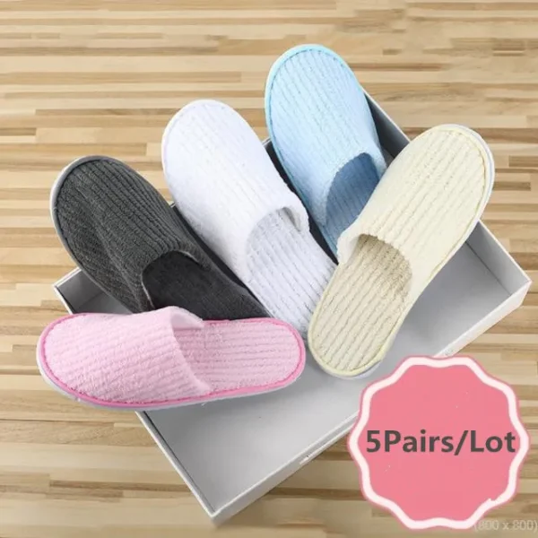 5 Pairs Winter Slippers Men Women  Hotel Disposable Slides Home Travel Sandals Hospitality Footwear One Size on Sale - Image 29