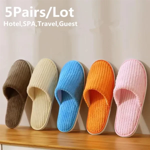 5 Pairs Winter Slippers Men Women  Hotel Disposable Slides Home Travel Sandals Hospitality Footwear One Size on Sale - Image 11