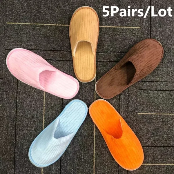 5 Pairs Winter Slippers Men Women  Hotel Disposable Slides Home Travel Sandals Hospitality Footwear One Size on Sale - Image 9