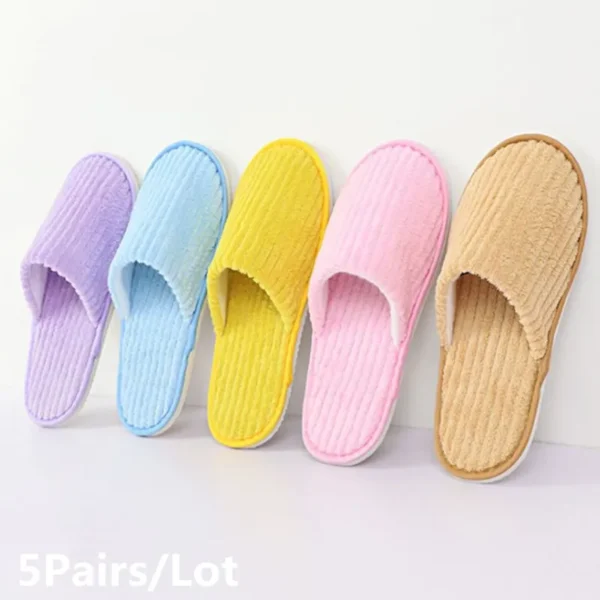 5 Pairs Winter Slippers Men Women  Hotel Disposable Slides Home Travel Sandals Hospitality Footwear One Size on Sale - Image 14