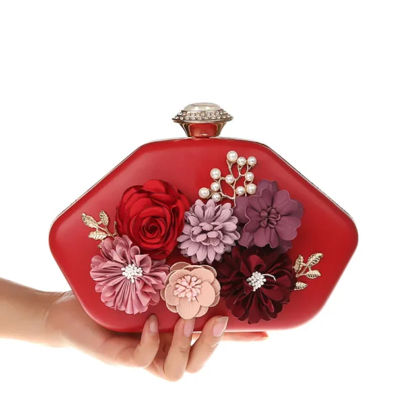 Women's Small Square Bag Flower PU Leather Crossbody Handbags For Lady Banquet  Party Bag Mini Wallet High Quality Red Purse - Image 5