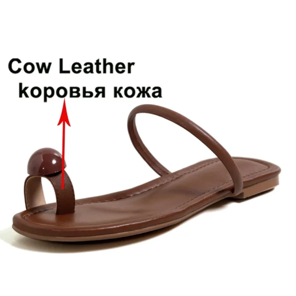 ANNYMOLI Slippers Shoes Women Real Leather Thong Sandals Flat Narrow Band Sandals Round Toe Cow Leather Lady Footwear Summer - Image 2