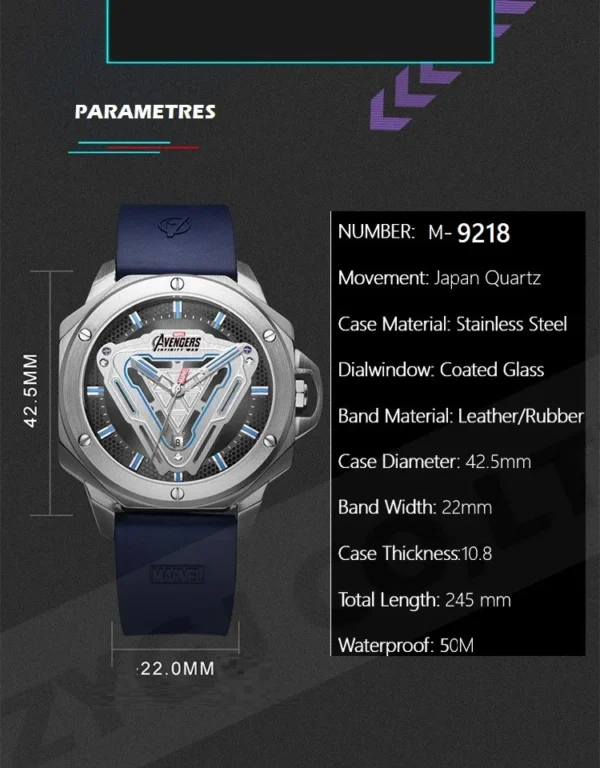 Disney Official Marvel Iron Men Stainless Steel Quartz Casual Wristwatches Energy Reactor Coated Glass 50M Waterproof New Clcok - Image 19