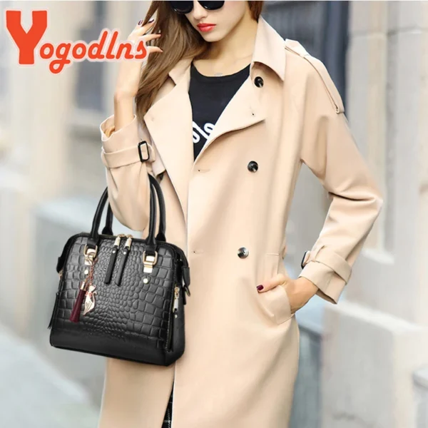 Yogodlns Luxury Crocodile Pattern Handbag Women Winter New PU Leather Tassel Shoulder Bag Brands Design Handle Bag Lady Purse - Image 2