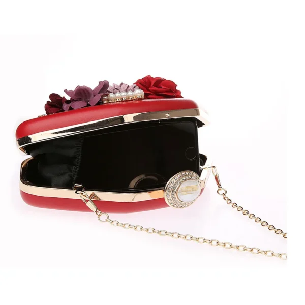 Women's Small Square Bag Flower PU Leather Crossbody Handbags For Lady Banquet  Party Bag Mini Wallet High Quality Red Purse - Image 4