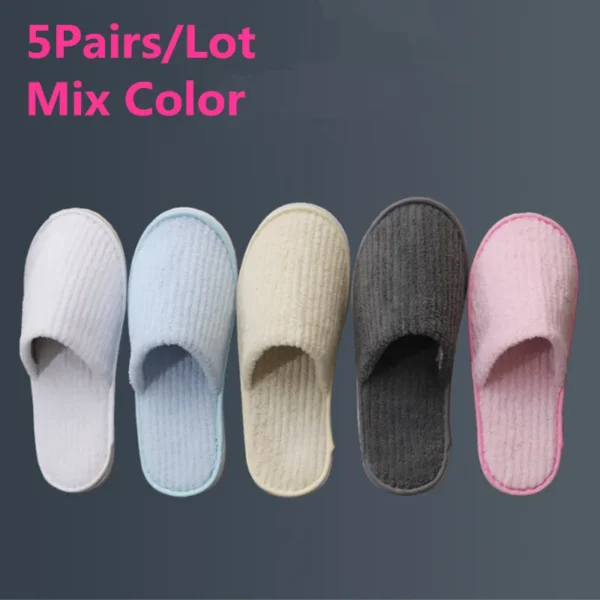 5 Pairs Winter Slippers Men Women  Hotel Disposable Slides Home Travel Sandals Hospitality Footwear One Size on Sale - Image 44