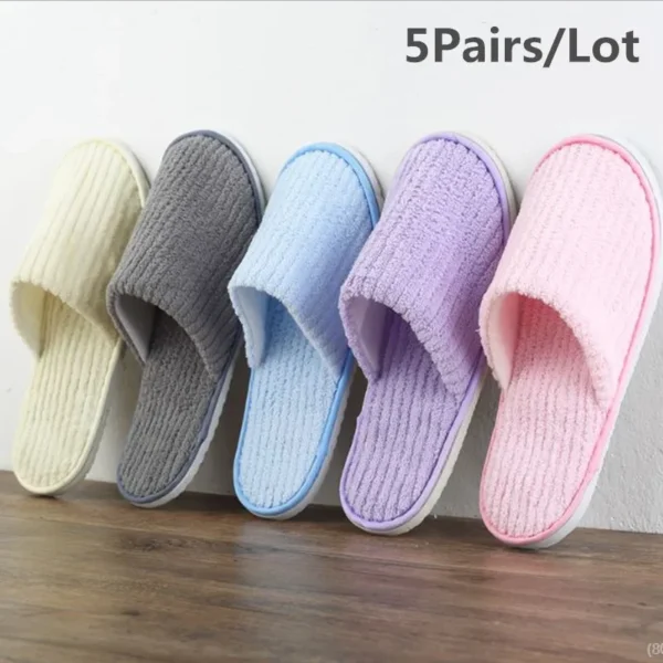 5 Pairs Winter Slippers Men Women  Hotel Disposable Slides Home Travel Sandals Hospitality Footwear One Size on Sale - Image 31