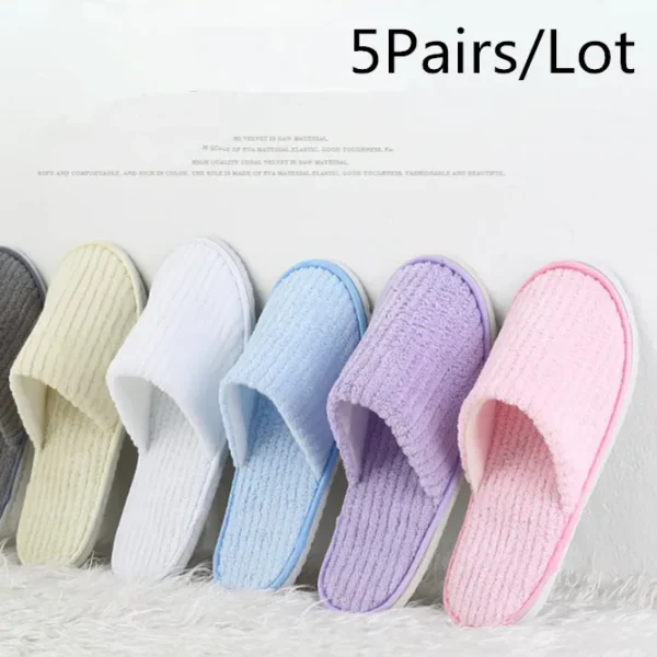 5 Pairs Winter Slippers Men Women  Hotel Disposable Slides Home Travel Sandals Hospitality Footwear One Size on Sale - Image 55