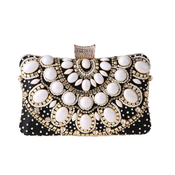 Bag For Women 2022 Pearl Purse Ladies Clutch Bag Evening Party Handbag Crossbody Messenger Money Small Square Bag Black Solid - Image 8