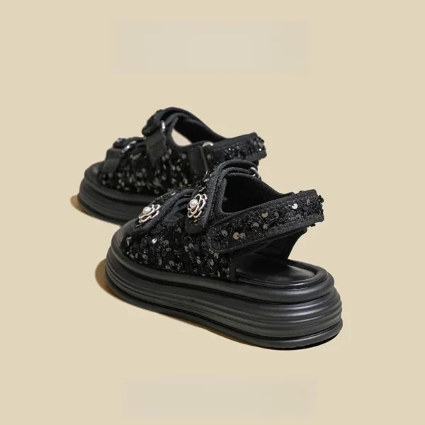 Bling Decoration Flower Buckle Rome Flat Sandals Hook&loop Elegant Versatile Sandalias Planas New Zapatos Mujer Summer Shoes - Image 3