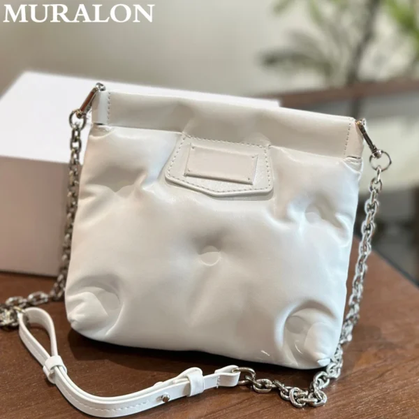 Women's Genuine Leather Small Bag Niche Slanting Clouds Bag Soft Sheepskin Casual Handbag Premium Texture Chain Mini Square Bag - Image 4