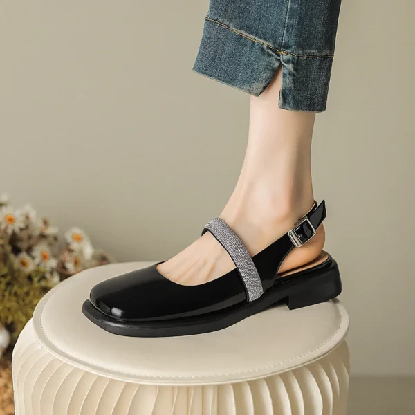 2024 New Summer Women Shoes Square Toe Flat with Women Sandals Leather Mary Janes Sandals Flat Mules - Image 7