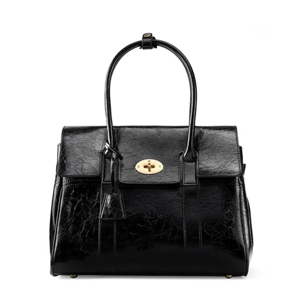 2024 Spring New women's large-capacity black genuine leather Tote bag fashion cowhide handbag retro lawyer bag envelope bag - Image 8