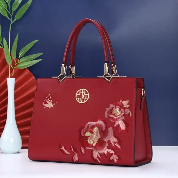 2023 New Chinese Style Mom Bag Women Middle-aged Atmosphere China-Chic Embroidery Handbag Split Leather Shoulder Bag Messenger - Image 9