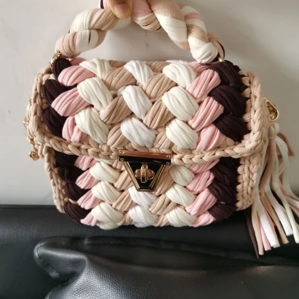 2024 Colored Mosaic Handmade Crochet Women's Crossbody Chain Small Square Bag - Image 3