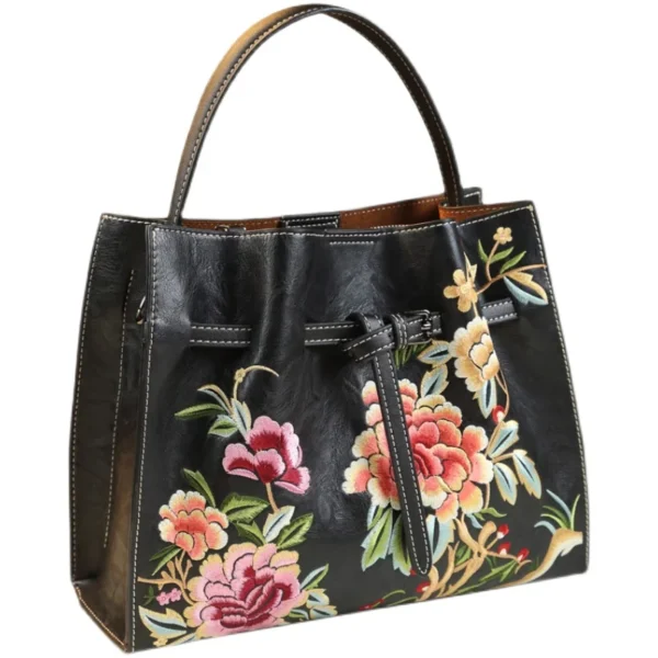 Embroidered Genuine Leather Women's Handbag Shoulder Bag 2022 New Portable Tote Bag Mother Wrist Messenger Bags Tide - Image 5