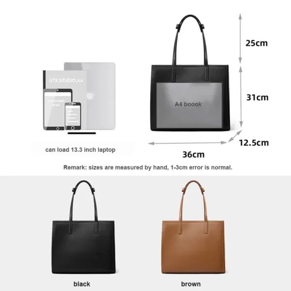 2023 New Women Tote Bag Female Handbag Lady Cowhide Split Leather Large A4 Book Shoulder Bag Minimalist Laptop Office Briefcase - Image 5