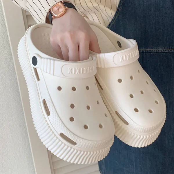 2023 New EVA Thick Sole Hole Shoes Women's Summer Solid Cute Candy DIY Sandals and Slippers Increase Anti Slip Beach Shoes Women - Image 13