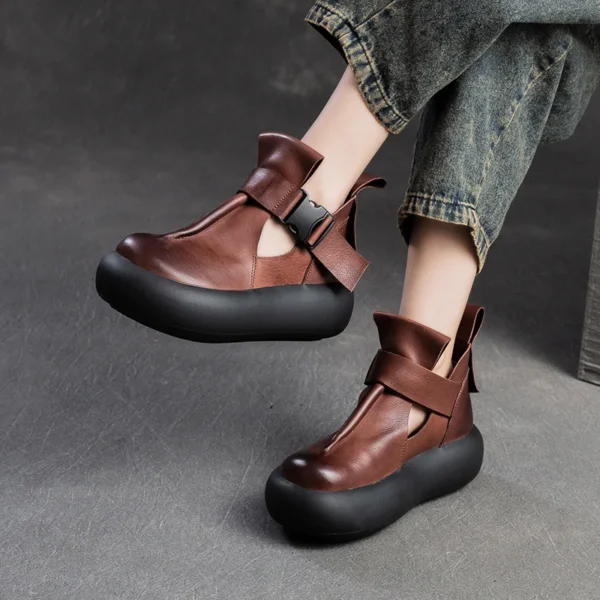 5cm Women Ankle Booties Genuine Leather Mary Jane Ethnic Platform Wedge Summer Fashion Luxury Round Spring Autumn Shoes - Image 3