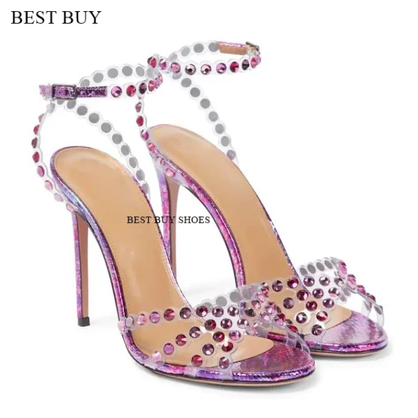 Women's green Silver peep toe Thin High Heel Rhinestone Sandals Embellished Ankle Strap Strappy Party Dress designer sandals - Image 14