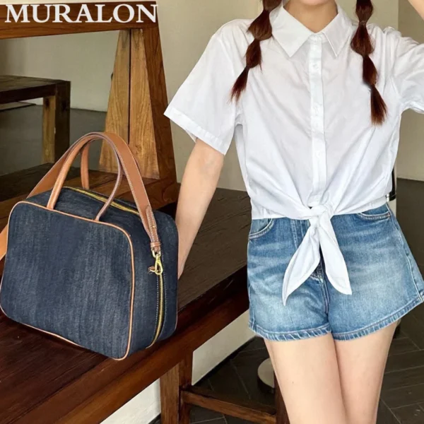 Canvas Retro Briefcase 2024 New Denim Casual All-match Fashion Large Capacity Tote Bag Texture Simple Designer Classic Handbag - Image 2