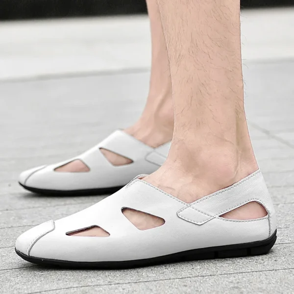 2024 Men‘s Genuine Leather Closed Toe Sandals Loafers Slip On Flat Breathable Beach Fisherman Sandals Anti-Slip Dress Sandals - Image 3