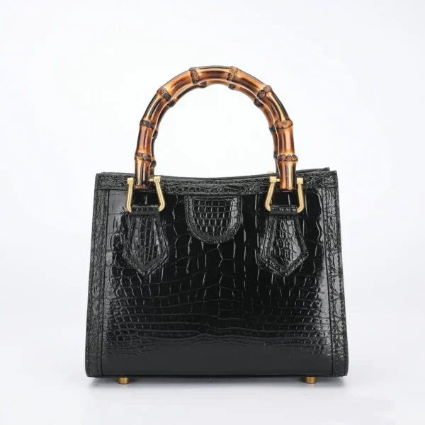 2022 New Designe Crocodile Skin Belly Women's Bag Genuine Leather Lady Fashion Square Bag Bamboo Knot Handle Women's Handbag 45 - Image 5