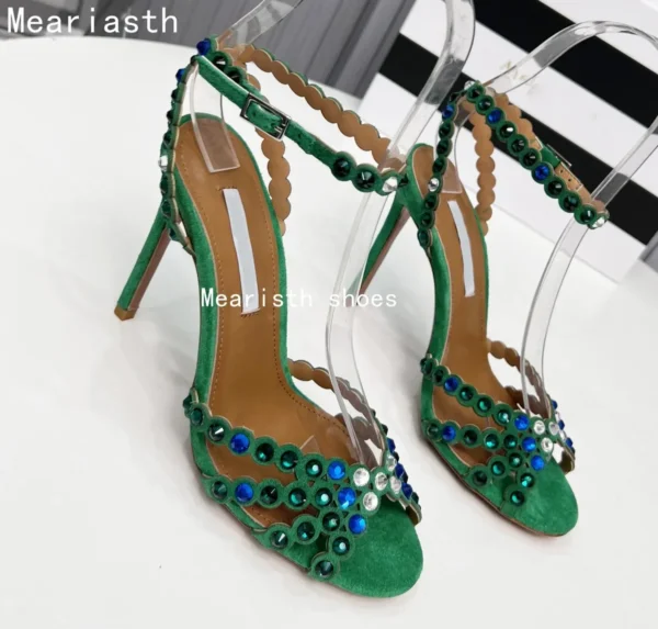 2023 Crystal Narrow Band Luxury Deisgner Sandals Women New Open Toe Thin High Heels Slingback Sexy Fashion Party Shoes For Women - Image 20