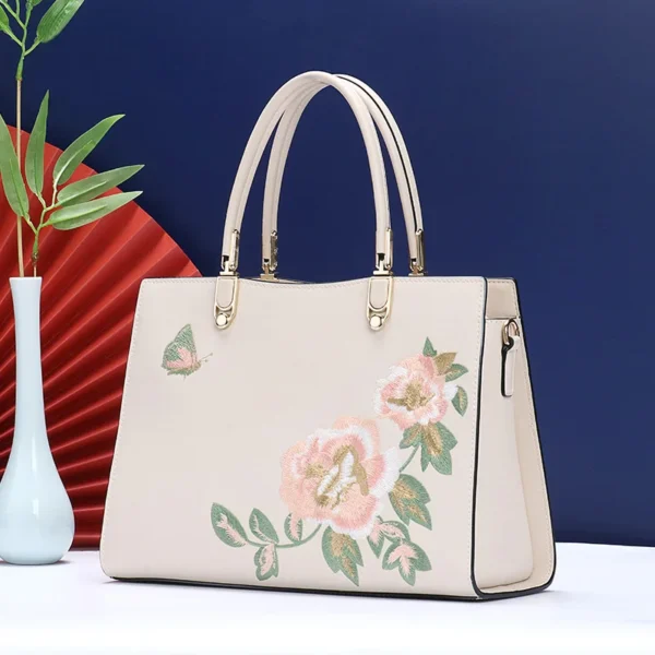 2023 New Women Bag Female Luxury Elegant Wedding Handbag Lady Split Leather Embroidered Peony Cross-body Shoulder Bag Messenger - Image 3