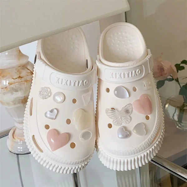 2023 Summer New EVA Thick Sole Perforated Shoes for Women Wearing Elevated Soft Sole DIY Love Solid Color Two Wear Home Slippers - Image 10