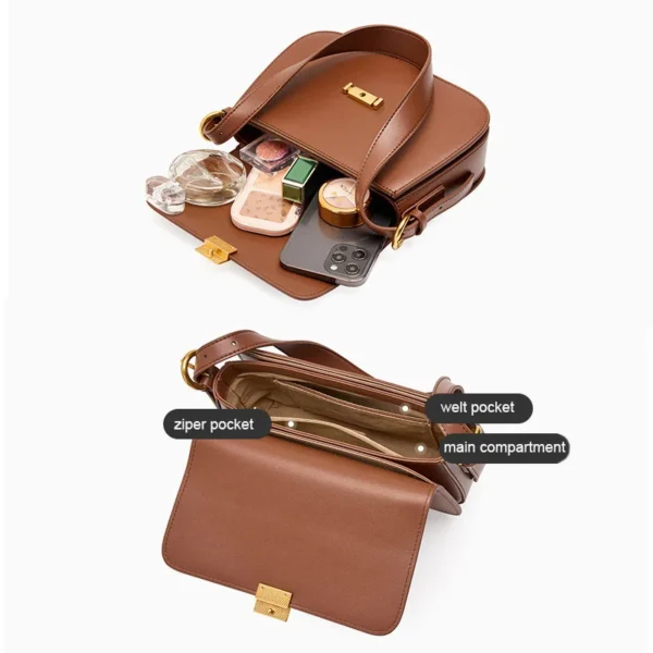 2023 Women Saddle Bag Female Small Wedding Flap Underarm Shoulder Bag Lady Retro Split Leather Square Box Messenger Tote Handbag - Image 4