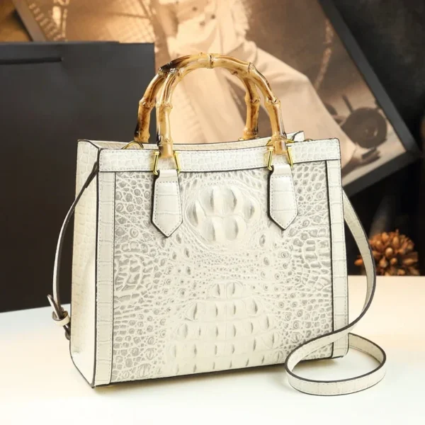 Brand Genuine Leather Bamboo Women's Bag Crocodile Pattern Ladies Handbag Portable Tote Bag Mom Tide Shoulder Messenger Bags2024 - Image 5