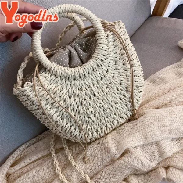 Yogodlns Handmade Half-Round Rattan Woven Straw Bag Summer Women Messenger Crossbody Bags Girls Small Beach Handbag New - Image 2