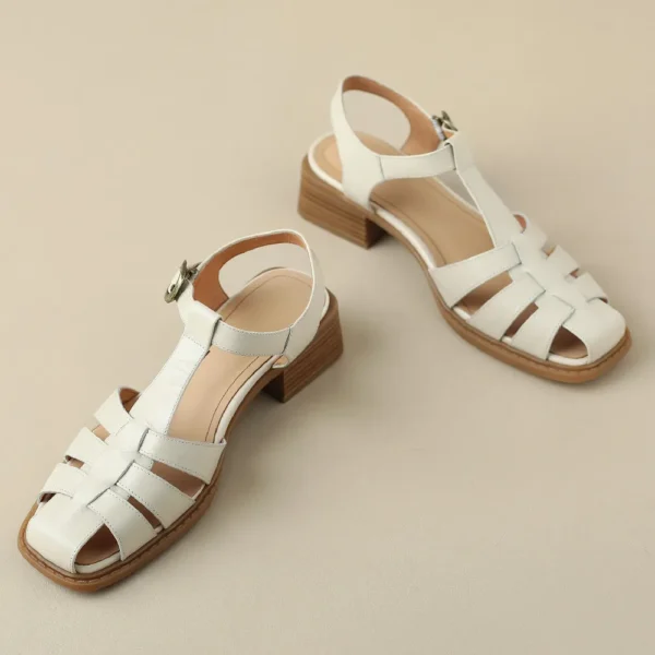 Women's genuine leather narrow band braided t-strap cage roman style summer sandals 2023 new female casual comfortable shoes hot - Image 2