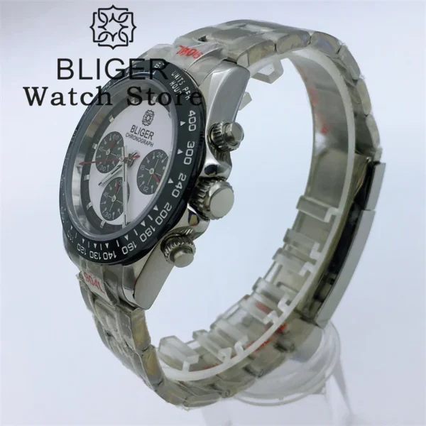 BLIGER Quartz Watches 39mm Chronograph Business Sapphire Crystal Mens Watch Japan VK63 Movement Stainless Steel White Dial - Image 5