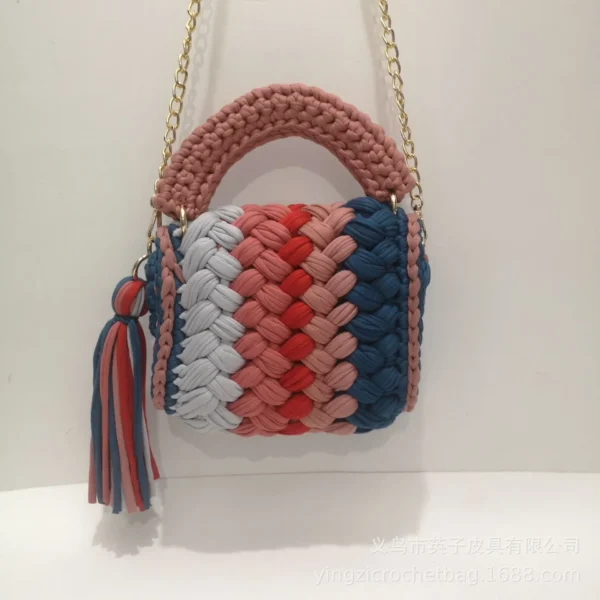 2024 Colored Mosaic Handmade Crochet Women's Crossbody Chain Small Square Bag - Image 2