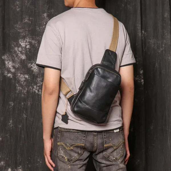 Cowhide Men's Chest Bag Genuine Leather Men's Bag Women's Casual Small Shoulder Bag Large Capacity Crossbody Bag - Image 3