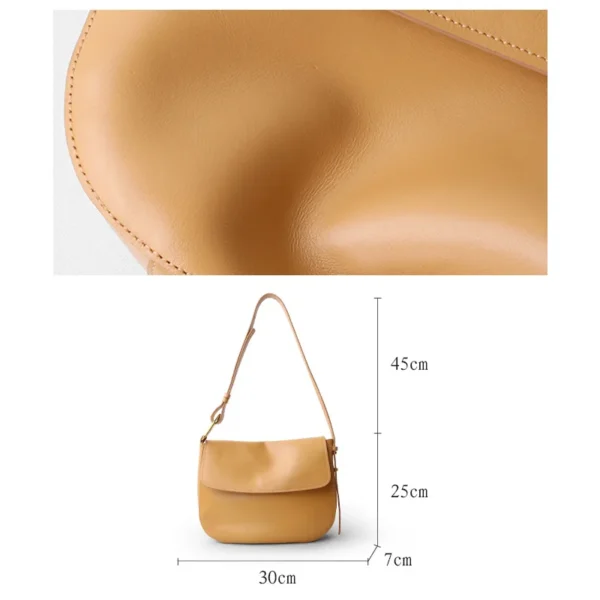 Women's Bag Genuine Leather 2022 New Elegant Vegetable Leather Saddle Shoulder Bag Female Light Literature and Art Tote Handbag - Image 6