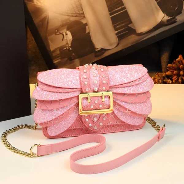 2024 New Pearl Rivet Wings Women Bag Genuine Leather Fashion Chain Handbags Small Square Shoulder Messenger Bags Design Luxury - Image 8