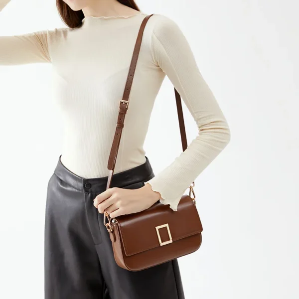 Classic Lady's Split Leather Handbag Female Horizontal Square Shoulder Bags Fashion Solid Color Women Messenger Bags New 2023 - Image 3