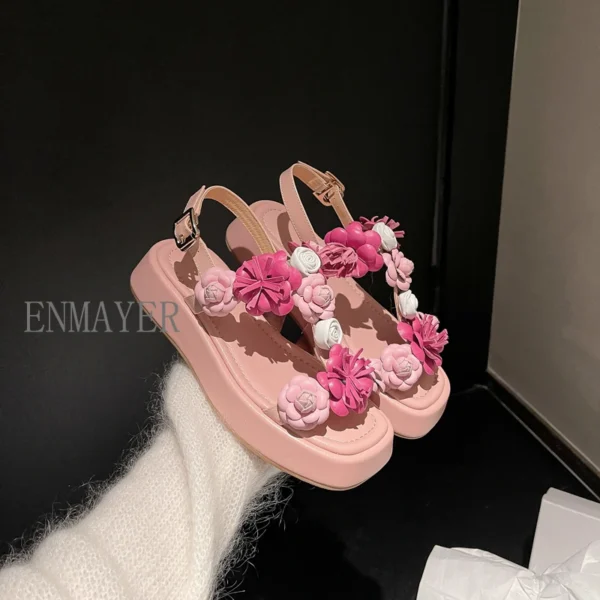 ENMAYER Women Leisure Sandals Bohemia Style Summer Shoes Beach Vacation Comfortable Flat Sandals Flower Sandals Open Toe Fashion - Image 3