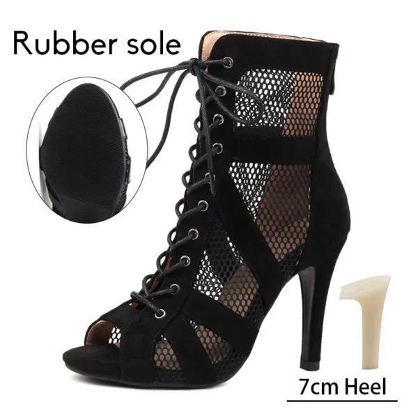 2024 New Women Latin Dance Shoes Black High Heels Ballroom Salsa Dance Shoes Sandals Mesh Boots Woman Thin Heels Plus Size 34-46 - Image 12