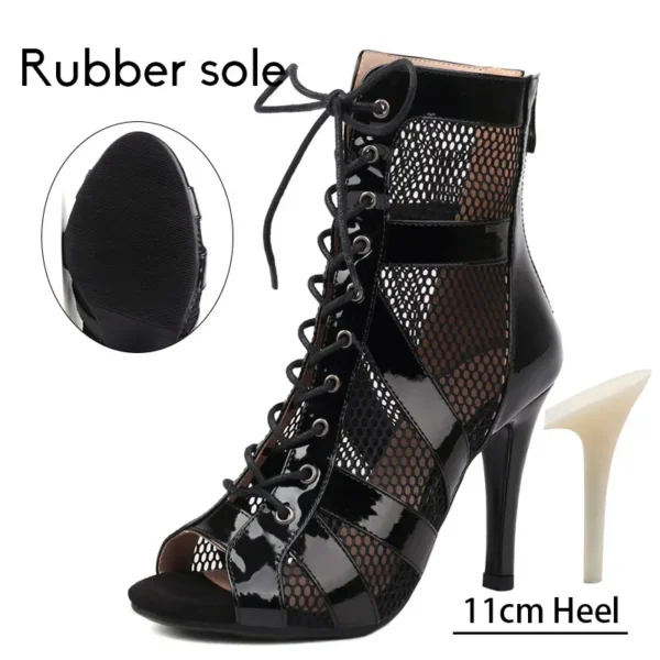 2024 New Women Latin Dance Shoes Black High Heels Ballroom Salsa Dance Shoes Sandals Mesh Boots Woman Thin Heels Plus Size 34-46 - Image 15