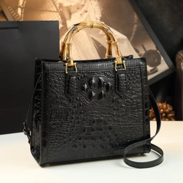 Brand Genuine Leather Bamboo Women's Bag Crocodile Pattern Ladies Handbag Portable Tote Bag Mom Tide Shoulder Messenger Bags2024 - Image 7